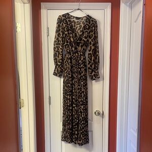 Miss Avenue Animal Print Long Sleeve Dress Small brown black